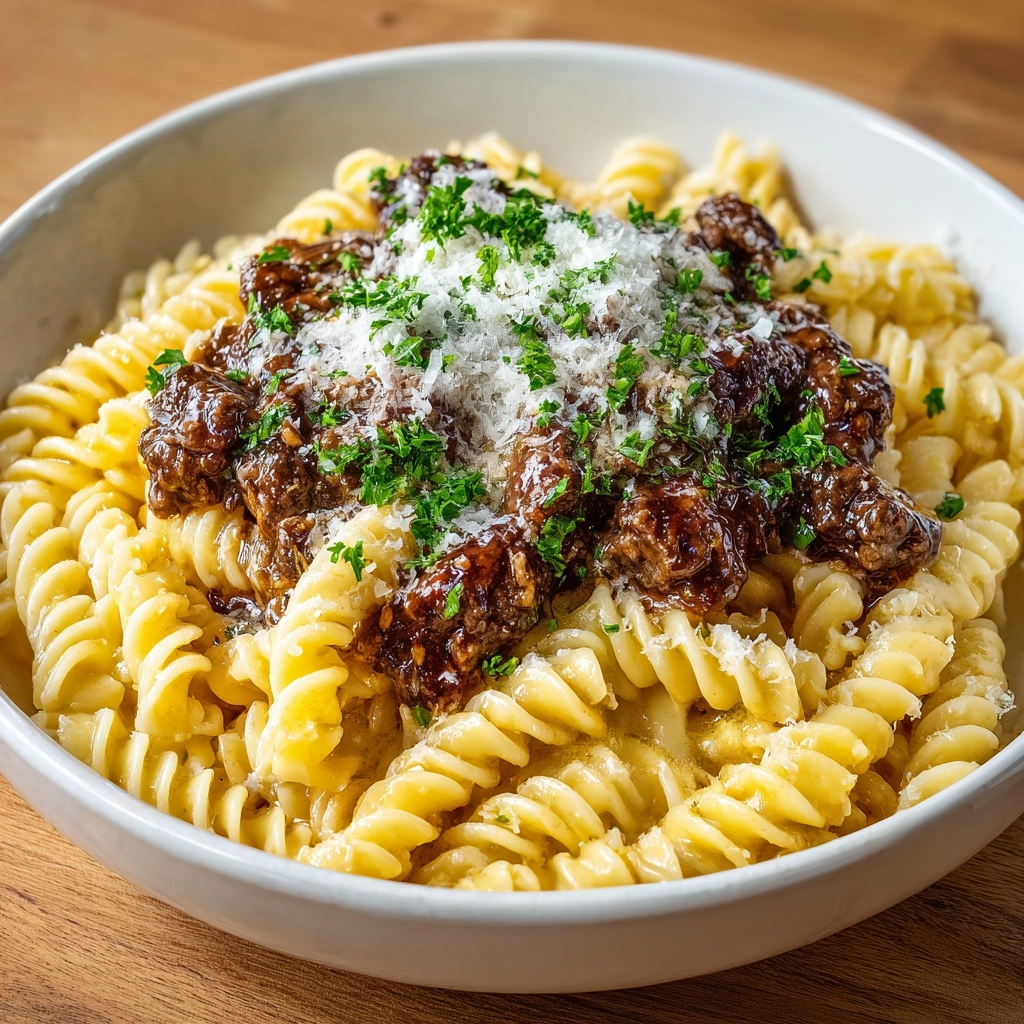 Beef and Rotini in Garlic Parmesan Sauce Recipe - Recipe Image