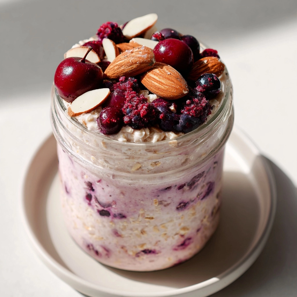 Berry Cherry Almond Overnight Oats Recipe - Recipe Image