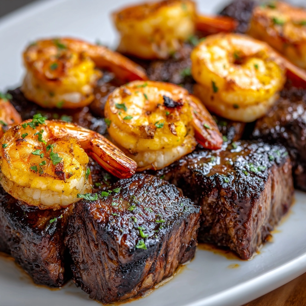 Garlic Butter Steak Bites and Shrimp Skillet Recipe - Recipe Image