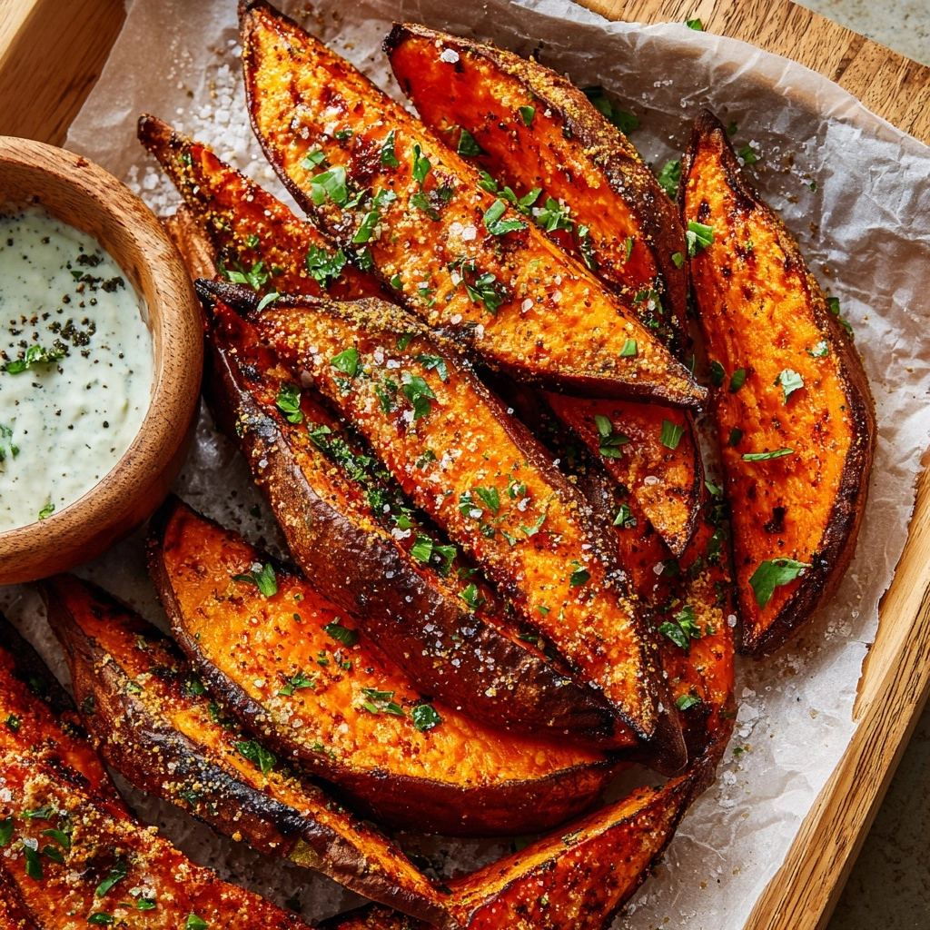 Garlic Parmesan Sweet Potato Wedges Recipe - Recipe Image