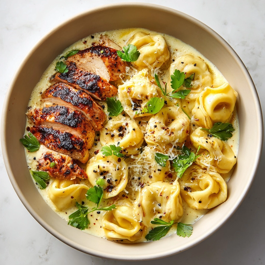 Asiago Tortellini Alfredo with Grilled Chicken Recipe - Recipe Image