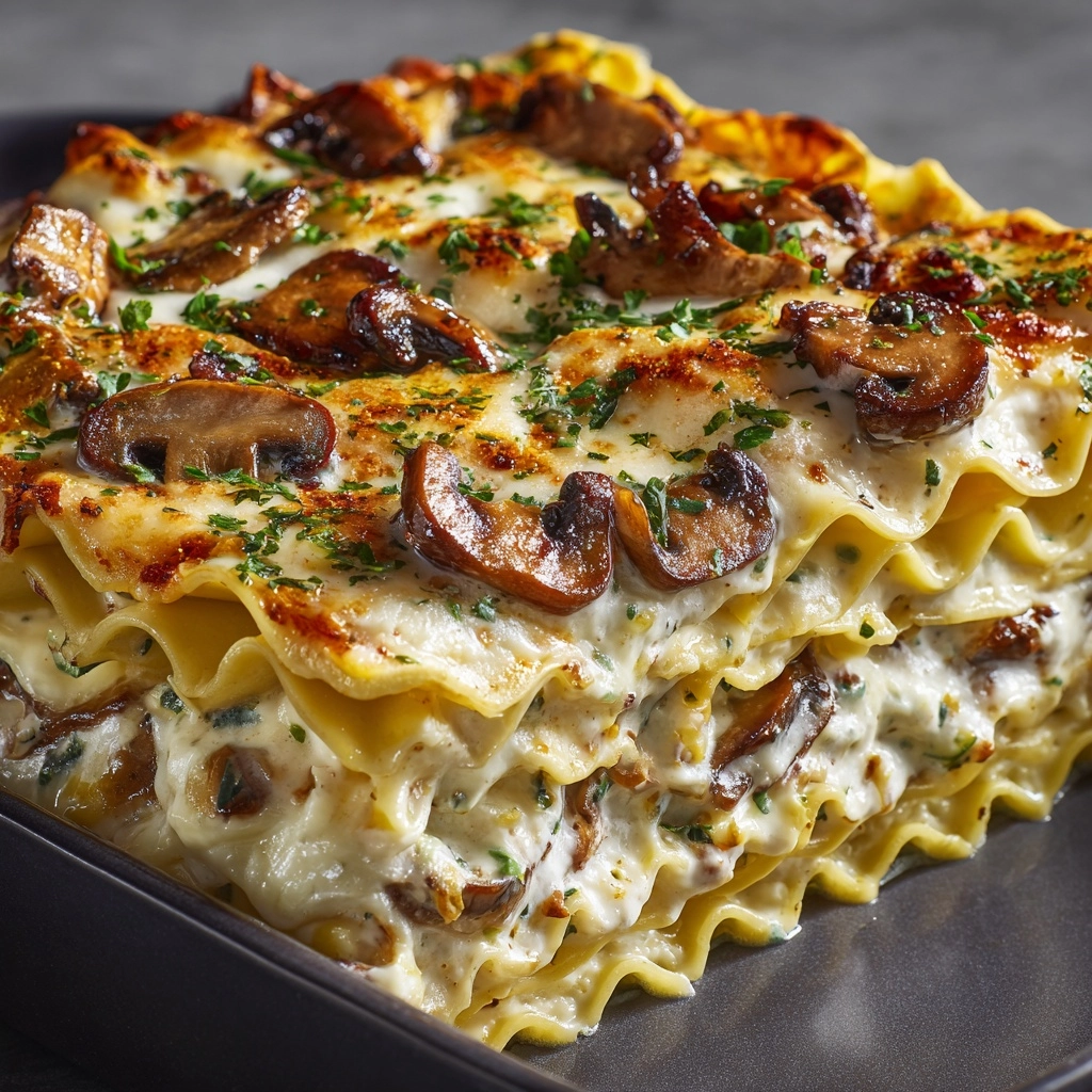 Cheesy Mushroom Chicken Alfredo Lasagna Recipe - Recipe Image