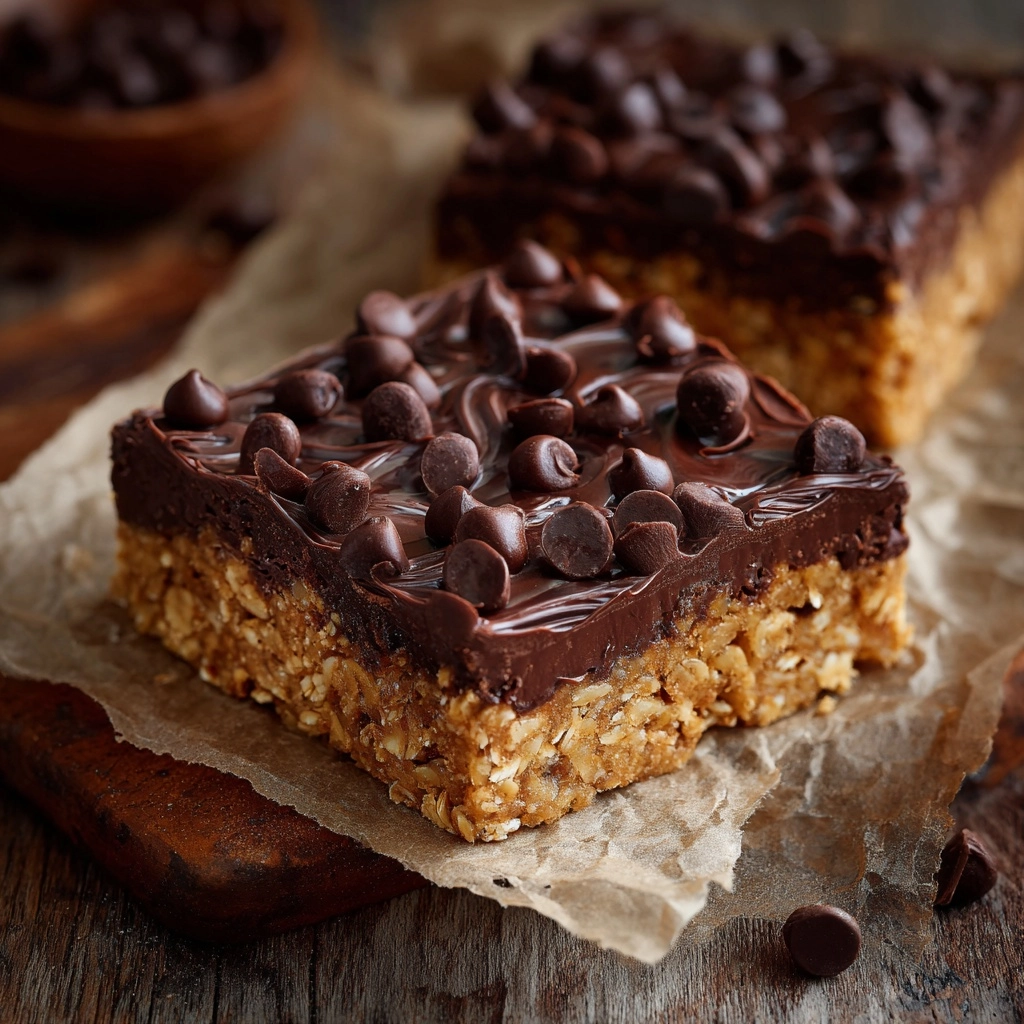 No-Bake Chocolate Oatmeal Cookie Bars Recipe - Recipe Image
