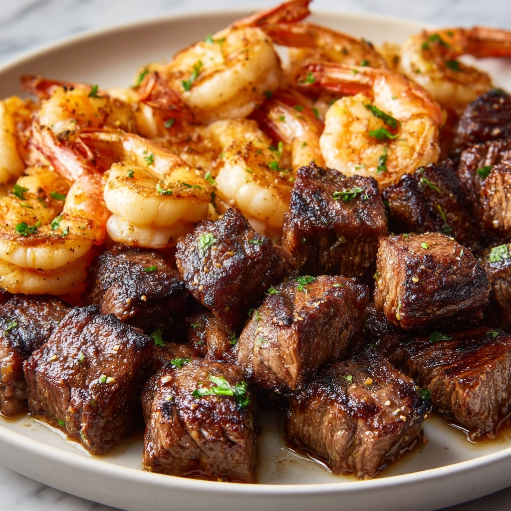 Garlic Butter Steak Bites and Shrimp Skillet Recipe