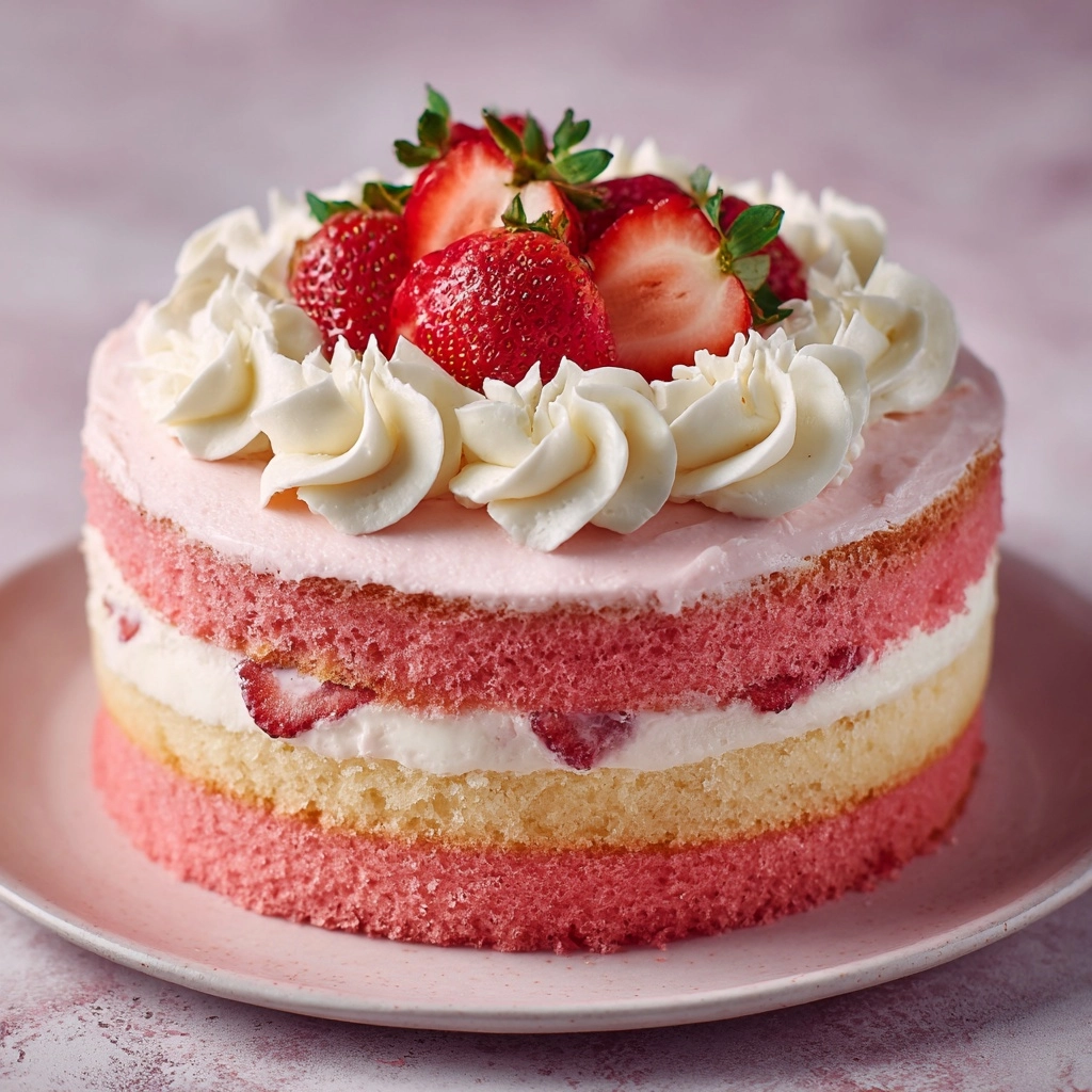 Moist Strawberry Cake with Fresh Strawberry Buttercream Recipe - Recipe Image