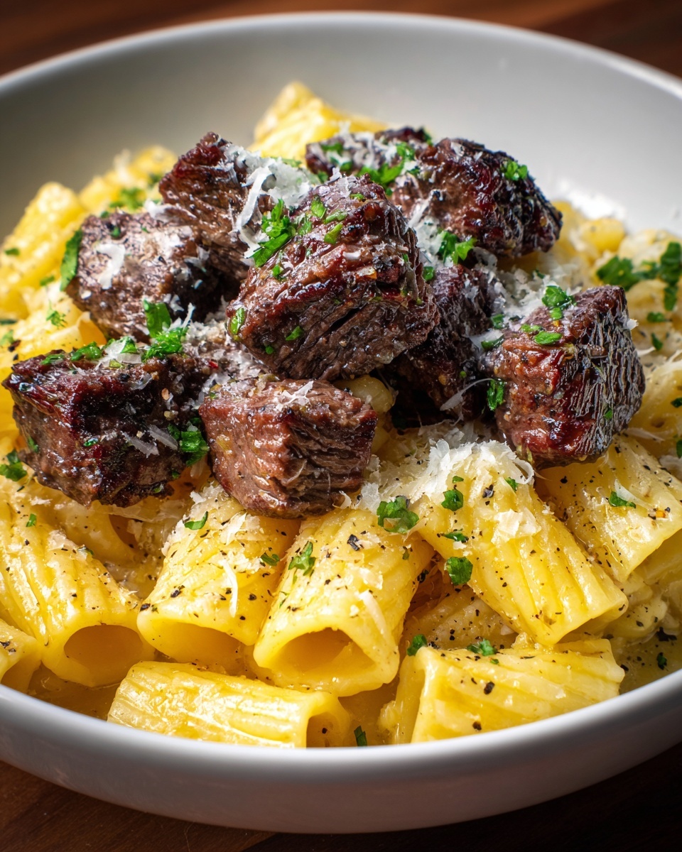 Garlic Butter Steak Tips with Cheesy Rigatoni Recipe - Recipe Image