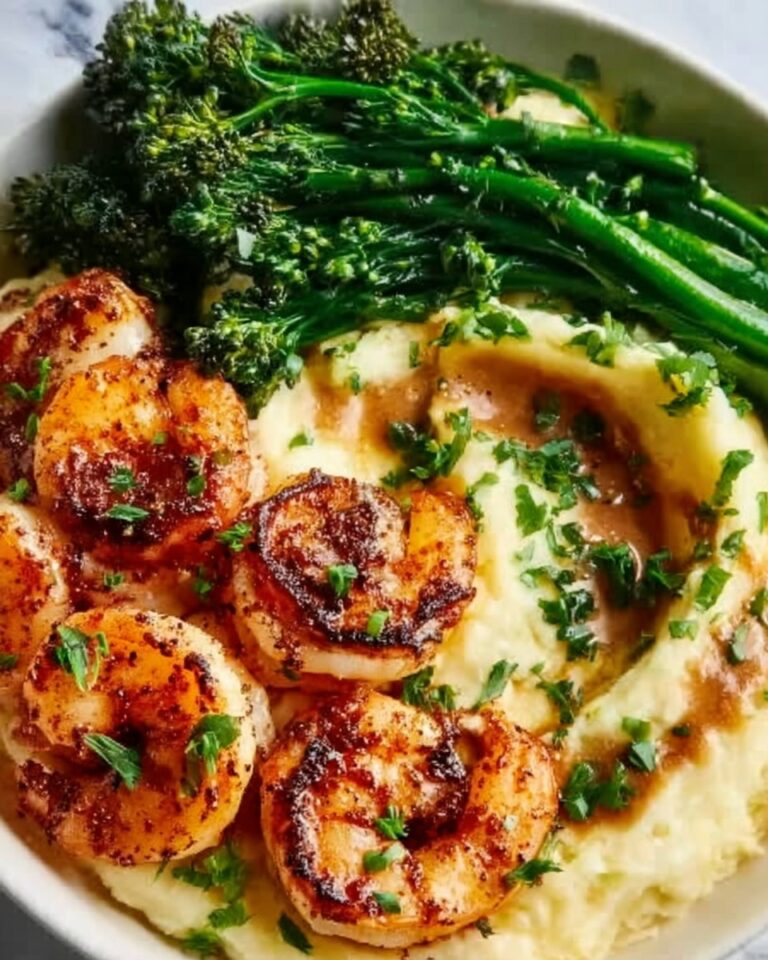 Cajun Shrimp with Mashed Potatoes and Roasted Broccolini Recipe
