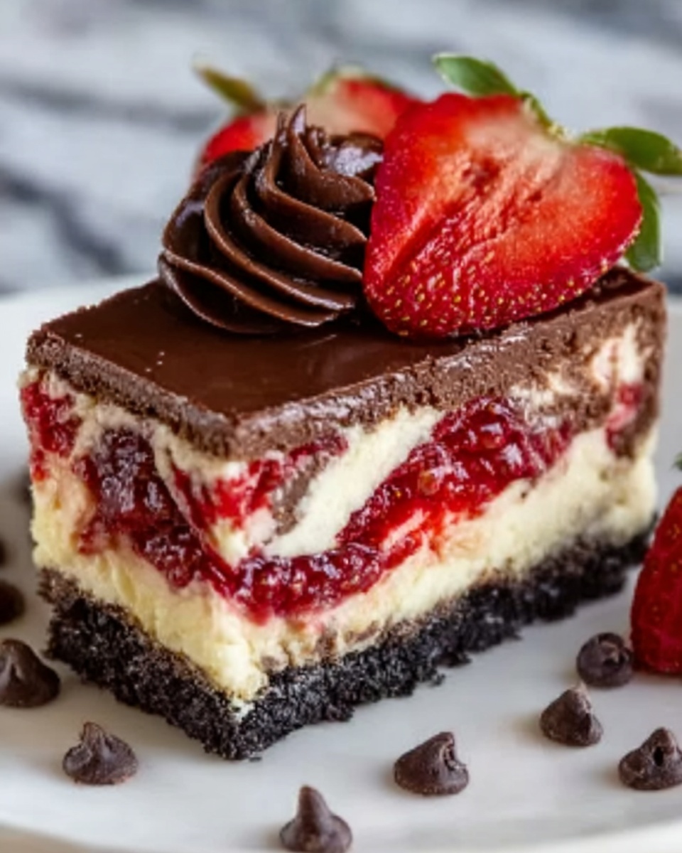 Chocolate Strawberry Swirl Cheesecake Recipe - Recipe Image