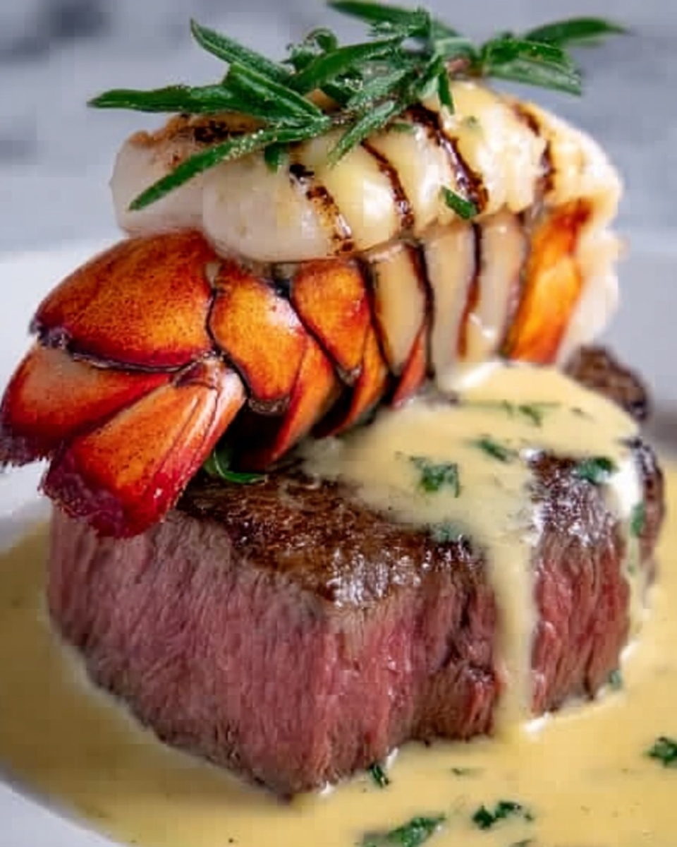 Surf and Turf with Lobster Tails and Filet Mignon topped with Hollandaise Sauce Recipe - Recipe Image
