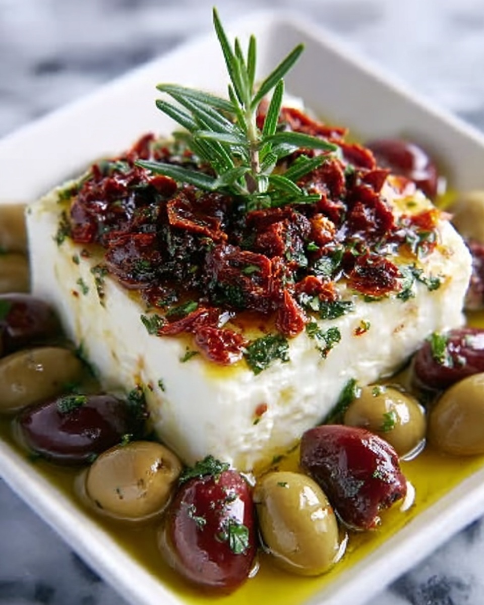 Baked Feta with Olives and Sun-Dried Tomatoes Recipe - Recipe Image