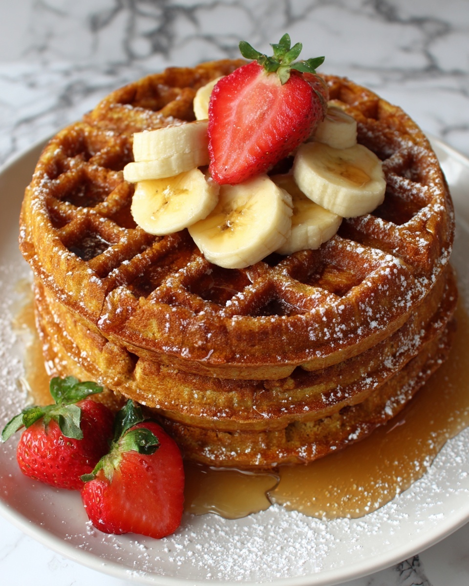 Caramelized Coconut Banana Bread Waffle French Toast Recipe - Recipe Image