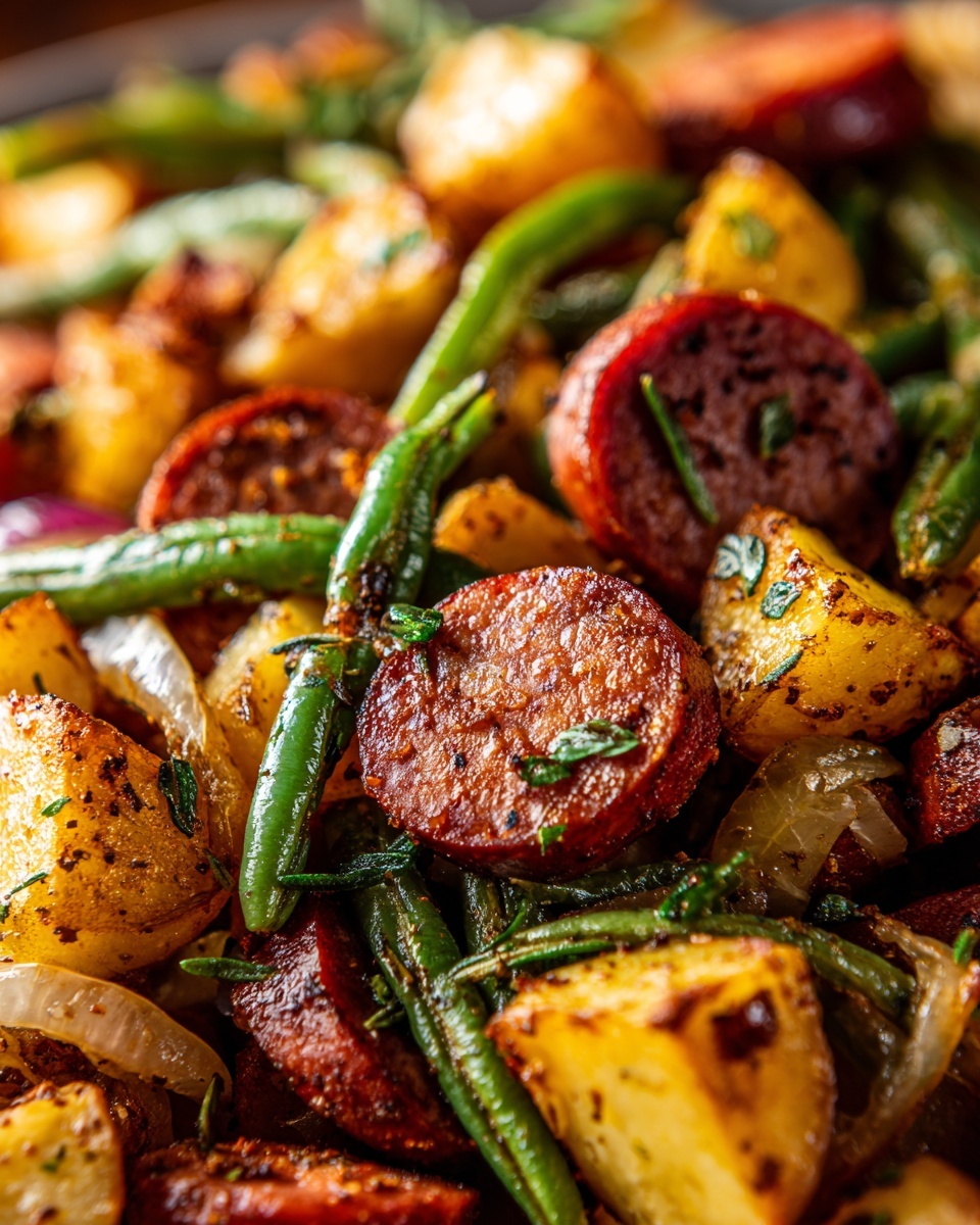 Sautéed Potatoes and Green Beans with Smoked Sausage Recipe - Recipe Image