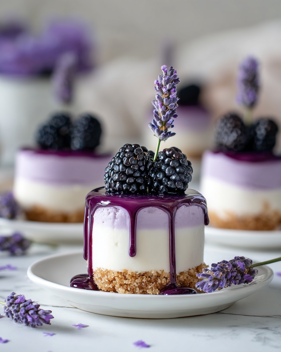 Mini Blackberry Cheesecakes with Lavender and Berry Glaze Recipe - Recipe Image