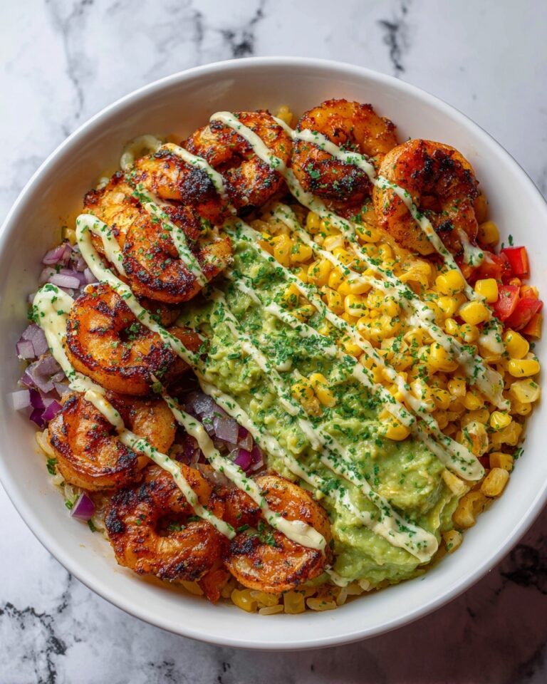 Grilled Shrimp Bowl with Avocado Corn Salsa and Creamy Garlic Sauce Recipe