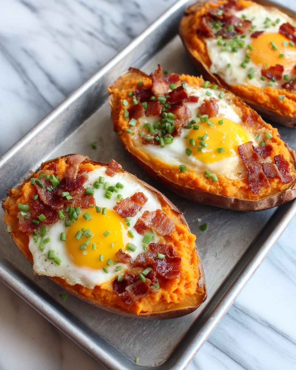 Baked Sweet Potato Boats with Bacon, Egg, and Cheddar Recipe - Recipe Image