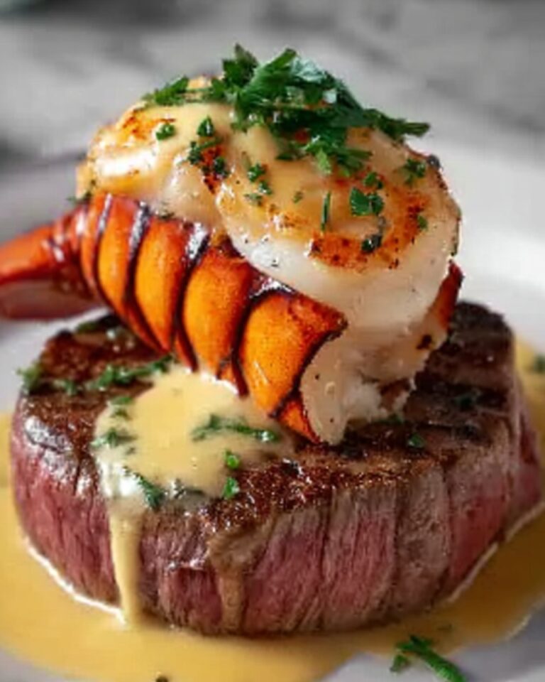 Surf and Turf with Lobster Tails and Filet Mignon topped with Hollandaise Sauce Recipe