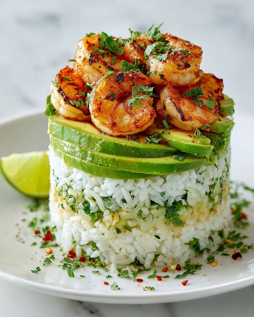 Honey Lime Shrimp & Avocado Rice Stack Recipe - Recipe Image