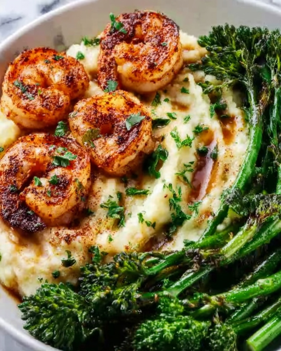 Cajun Shrimp with Mashed Potatoes and Roasted Broccolini Recipe - Recipe Image