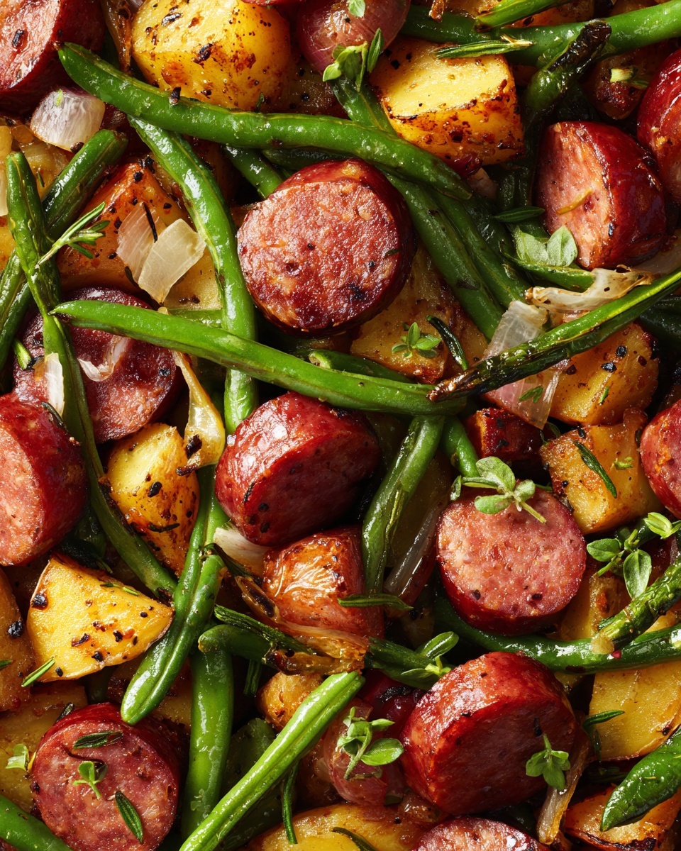 Sautéed Potatoes and Green Beans with Smoked Sausage Recipe - Recipe Image