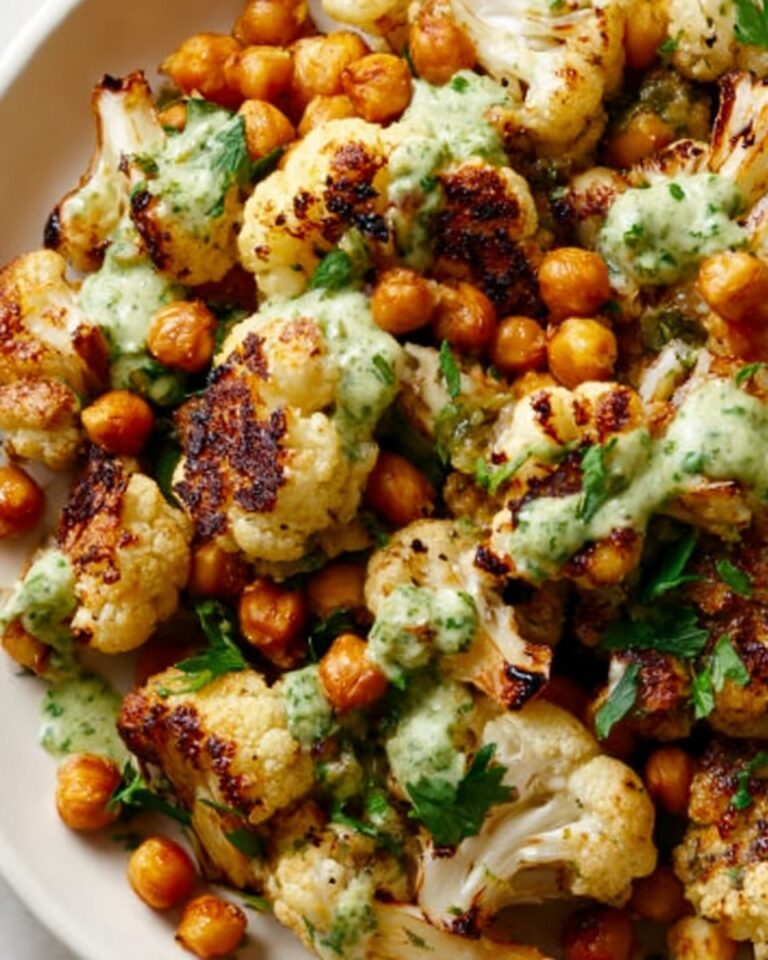 Roasted Cauliflower and Chickpeas with Herby Tahini Sauce Recipe