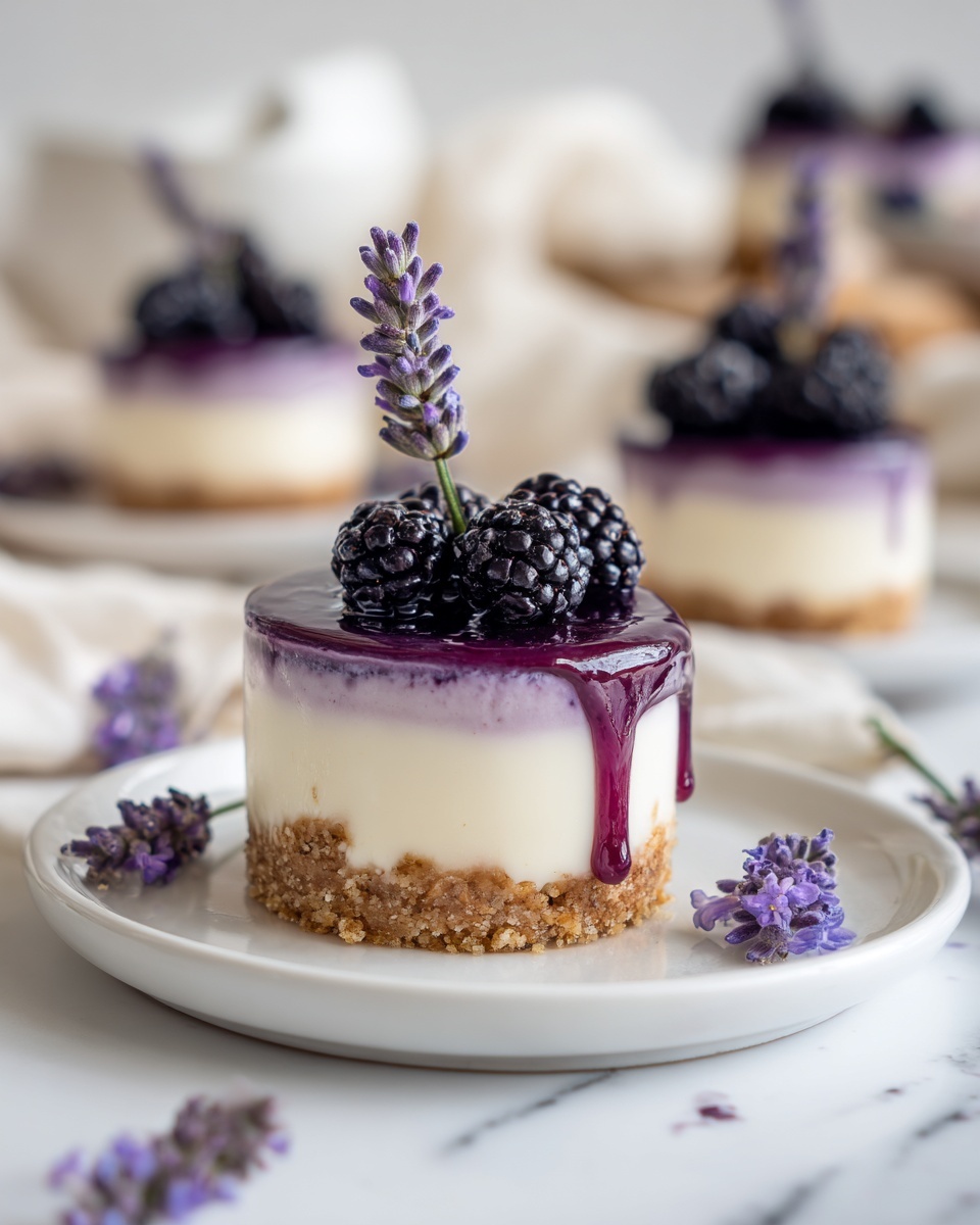 Mini Blackberry Cheesecakes with Lavender and Berry Glaze Recipe - Recipe Image