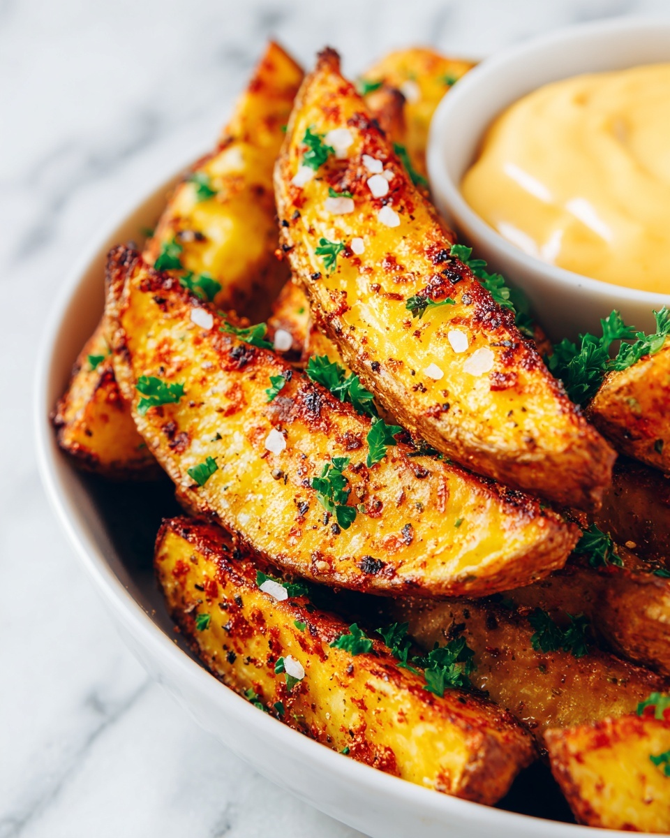Crispy Parmesan Potato Wedges with Spicy Dipping Sauce Recipe - Recipe Image