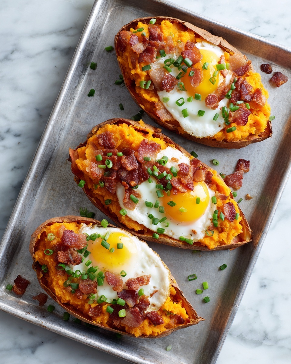 Baked Sweet Potato Boats with Bacon, Egg, and Cheddar Recipe - Recipe Image