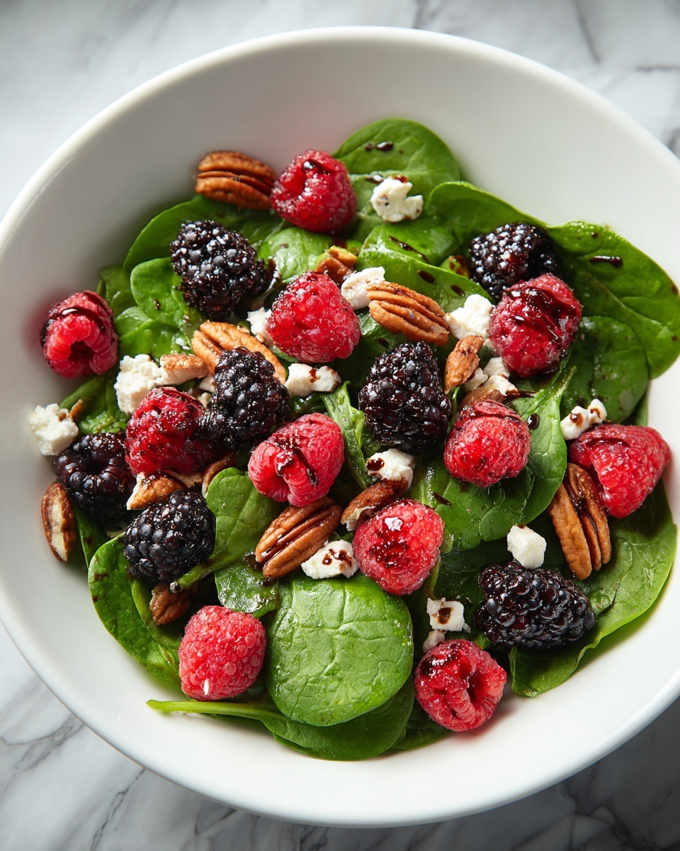 Berry Spinach Salad with Pecans, Feta, and Balsamic Glaze Recipe - Recipe Image