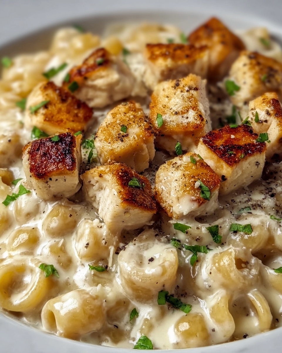 Creamy Parmesan Pasta with Garlic Butter Chicken Bites Recipe - Recipe Image