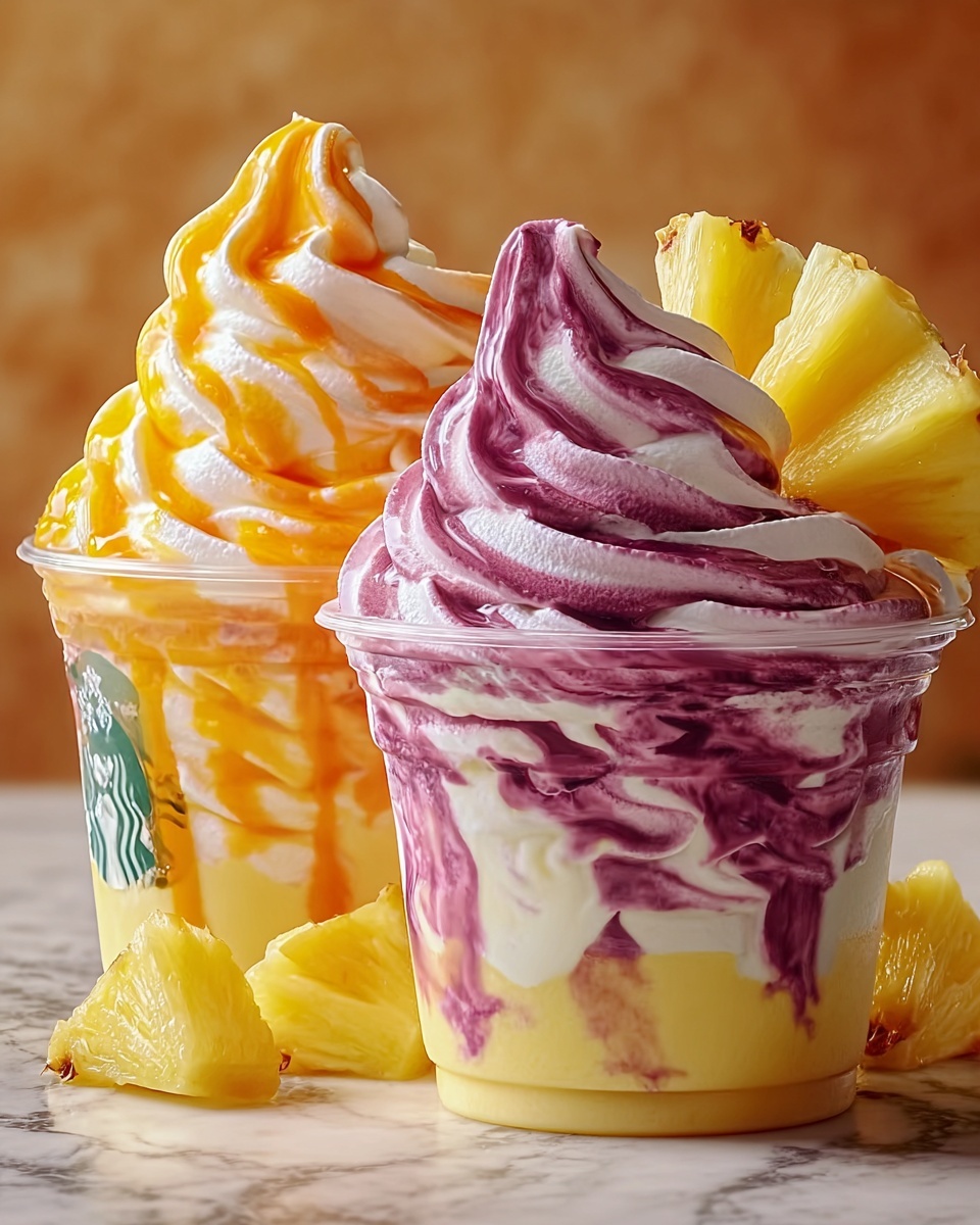 How to Make the Perfect Pineapple Strawberry Swirled Frappuccino Recipe - Recipe Image