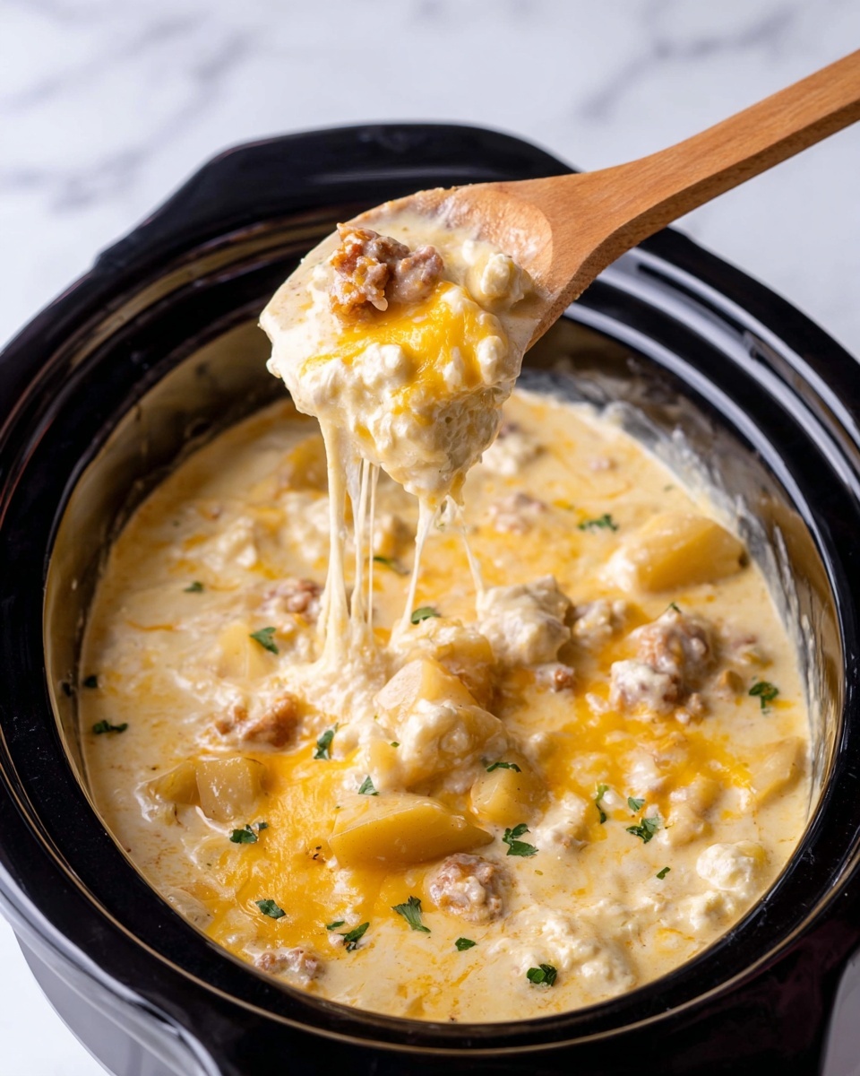 Crockpot Cheesy Chicken Sausage Casserole Recipe - Recipe Image