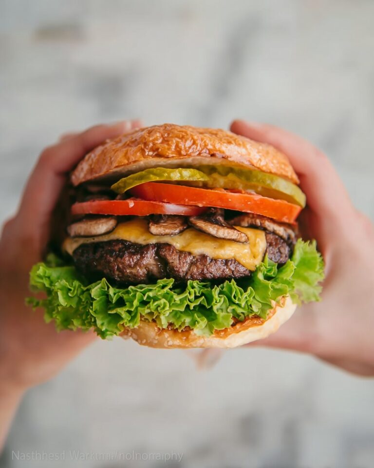 Garlic and Herb Beef Burger with Swiss Cheese and Fresh Toppings Recipe