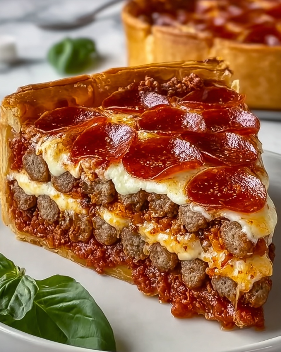 Deep Hamburger Sausage Pepperoni Pie Without the Pork Recipe - Recipe Image