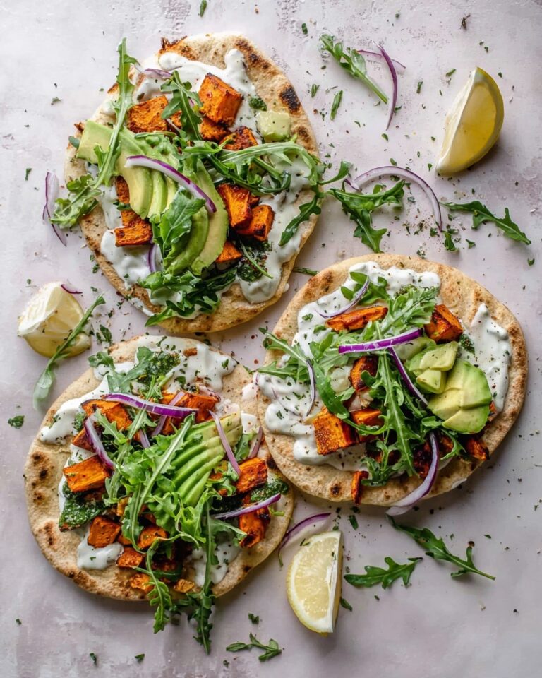 Roasted Sweet Potato Pitas with Arugula and Garlic Dressing Recipe