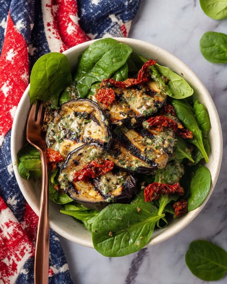 Grilled Eggplant and Spinach Salad with Fresh Herbs and Sun-Dried Tomatoes Recipe