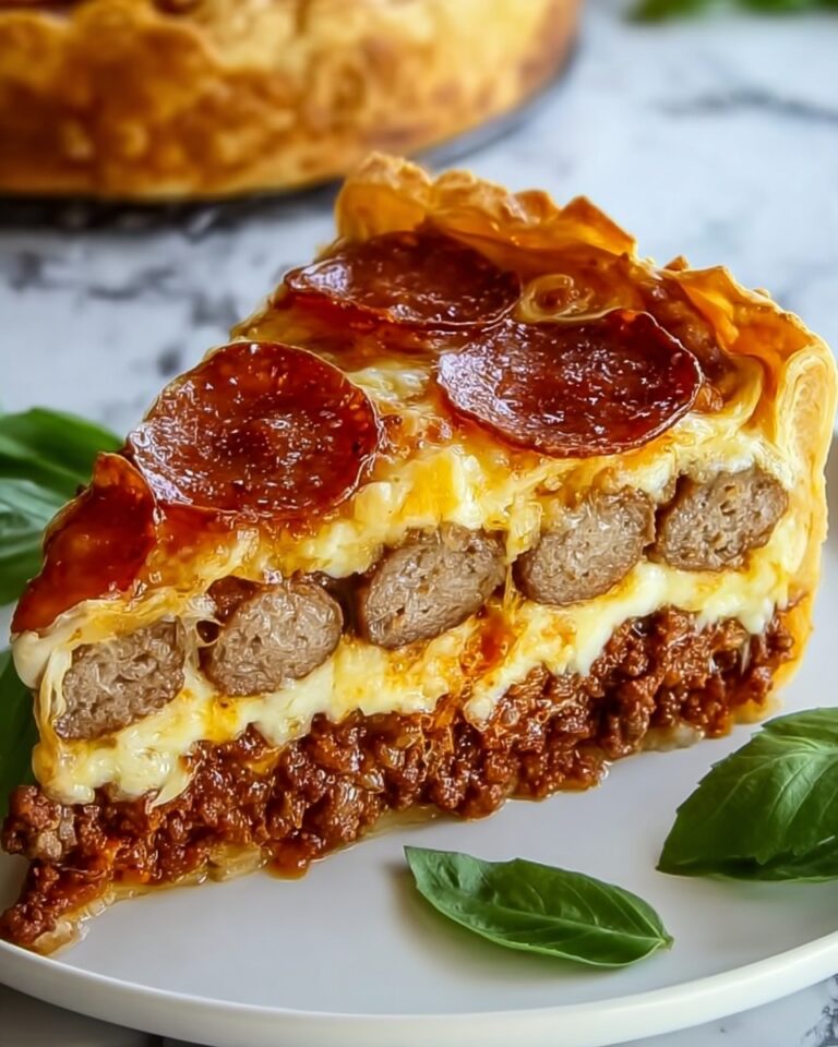 Deep Hamburger Sausage Pepperoni Pie Without the Pork Recipe