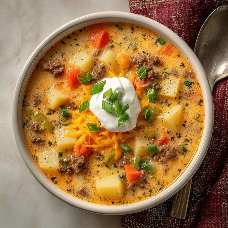 Creamy Hearty Cheeseburger Soup Recipe