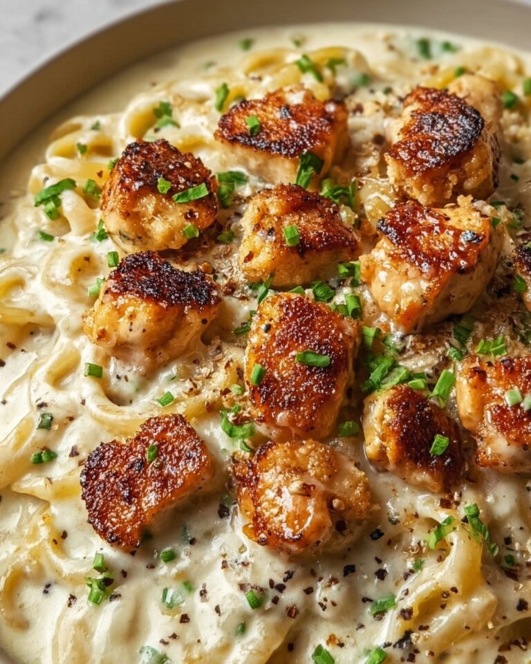 Creamy Parmesan Pasta with Garlic Butter Chicken Bites Recipe
