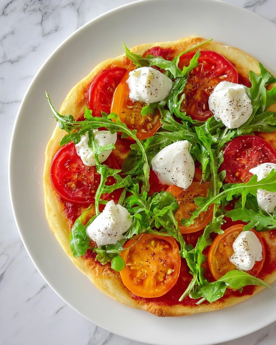 Heirloom Tomato Arugula Goat Cheese Homemade Pizza Recipe - Recipe Image