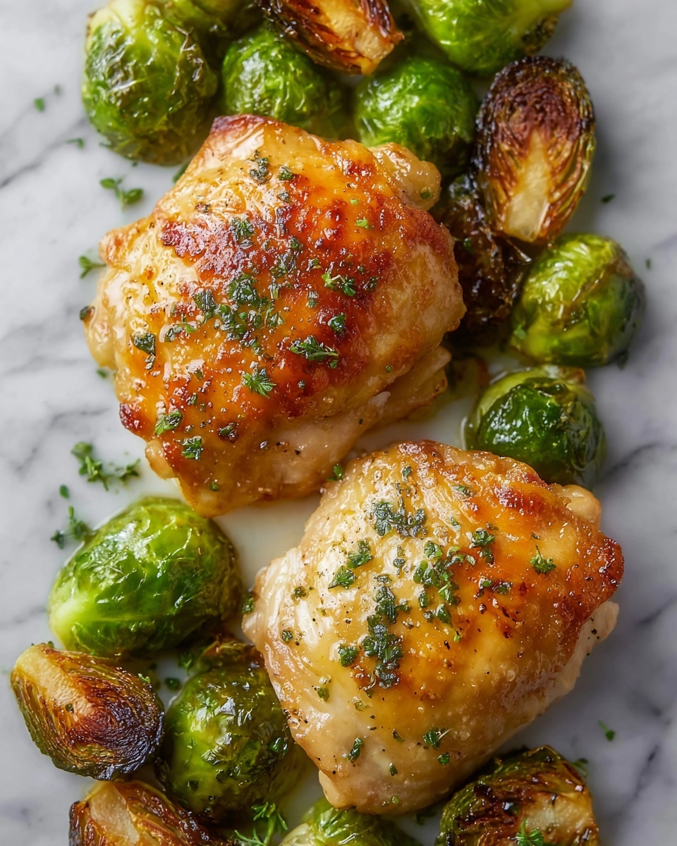 Garlic Dijon Chicken with Roasted Brussels Sprouts Recipe - Recipe Image