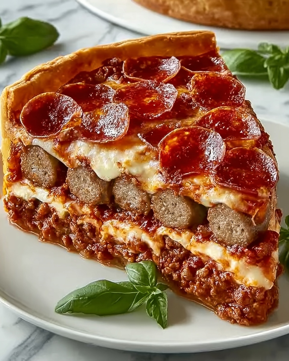 Deep Hamburger Sausage Pepperoni Pie Without the Pork Recipe - Recipe Image