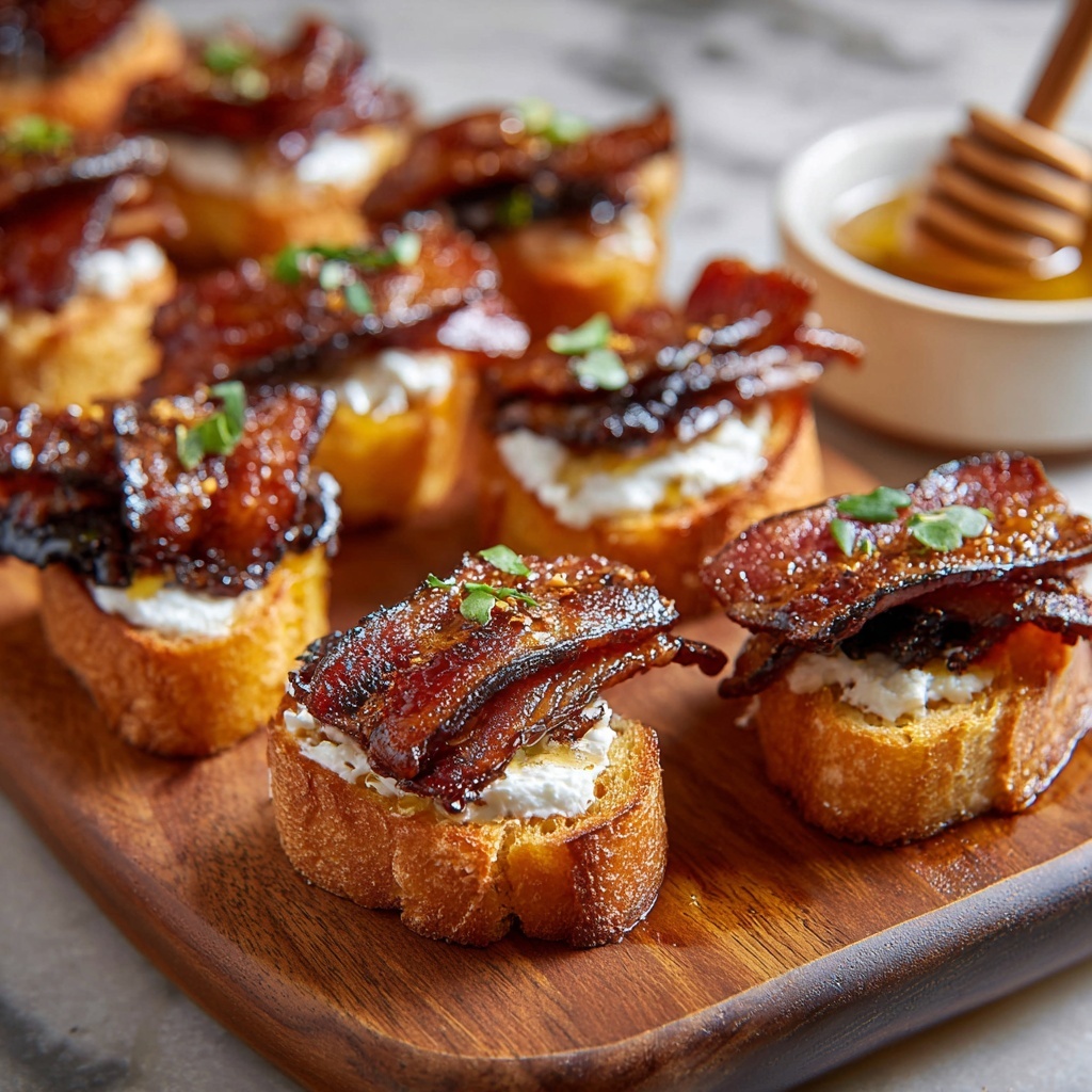 Million Dollar Bacon Crostini with Goat Cheese and Sweet Drizzle Recipe - Recipe Image