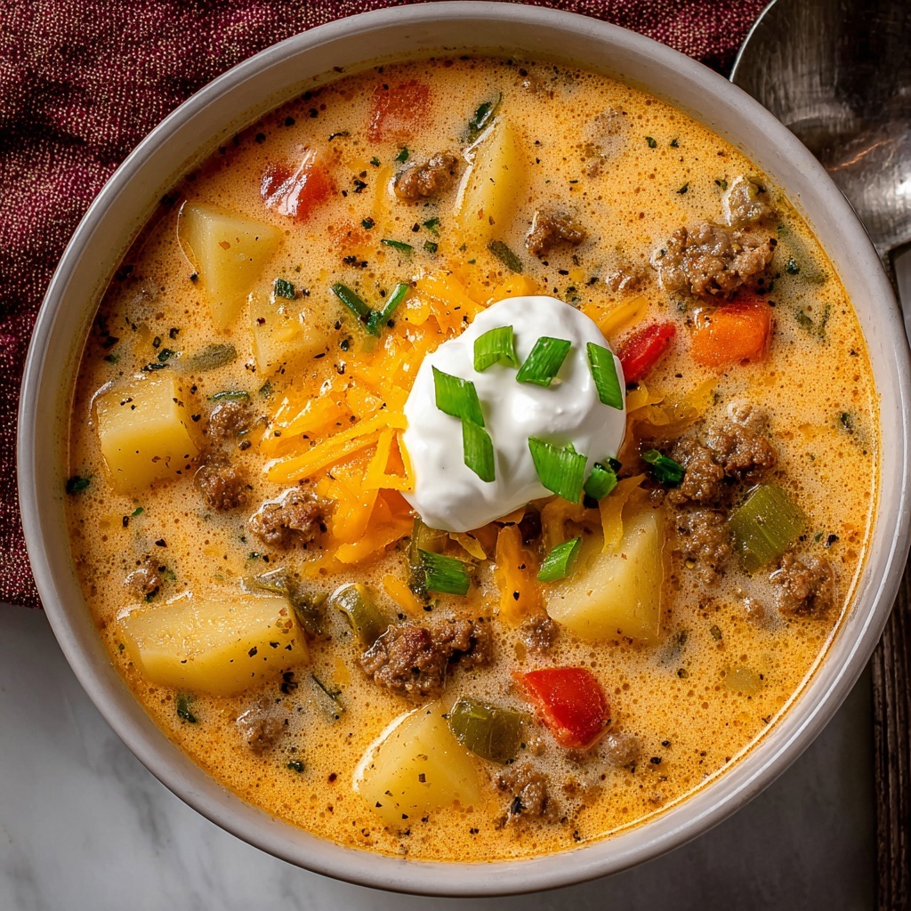 Creamy Hearty Cheeseburger Soup Recipe - Recipe Image