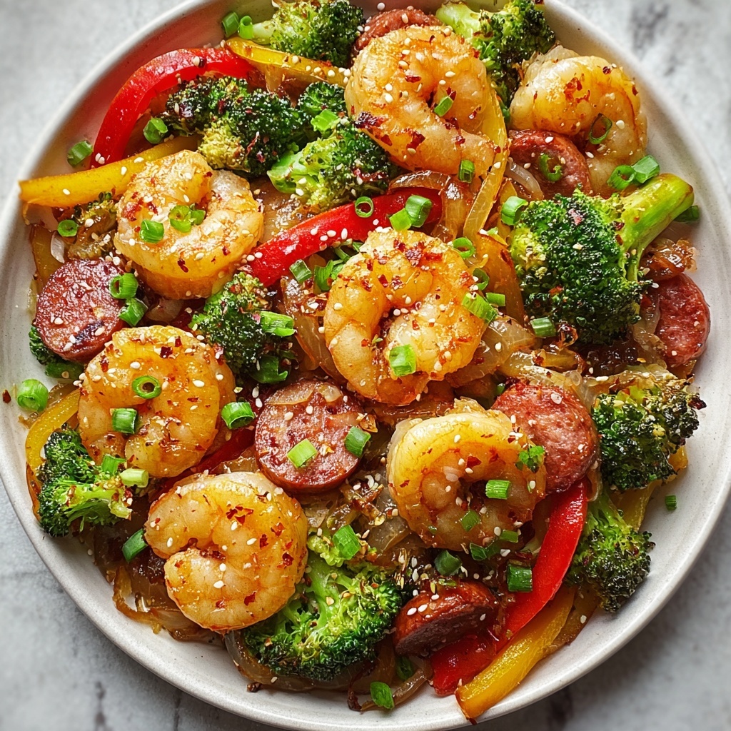 Honey Garlic Shrimp with Sausage & Veggies Recipe - Recipe Image