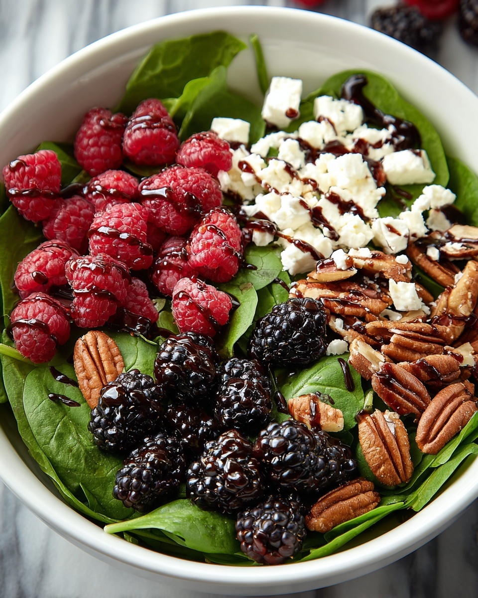 Berry Spinach Salad with Pecans, Feta, and Balsamic Glaze Recipe - Recipe Image