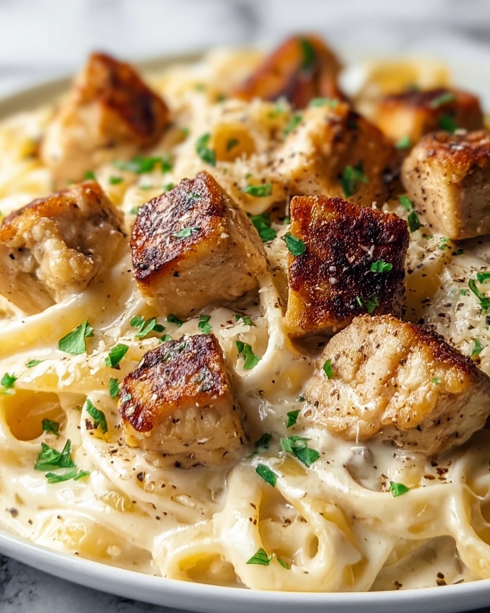 Creamy Parmesan Pasta with Garlic Butter Chicken Bites Recipe - Recipe Image