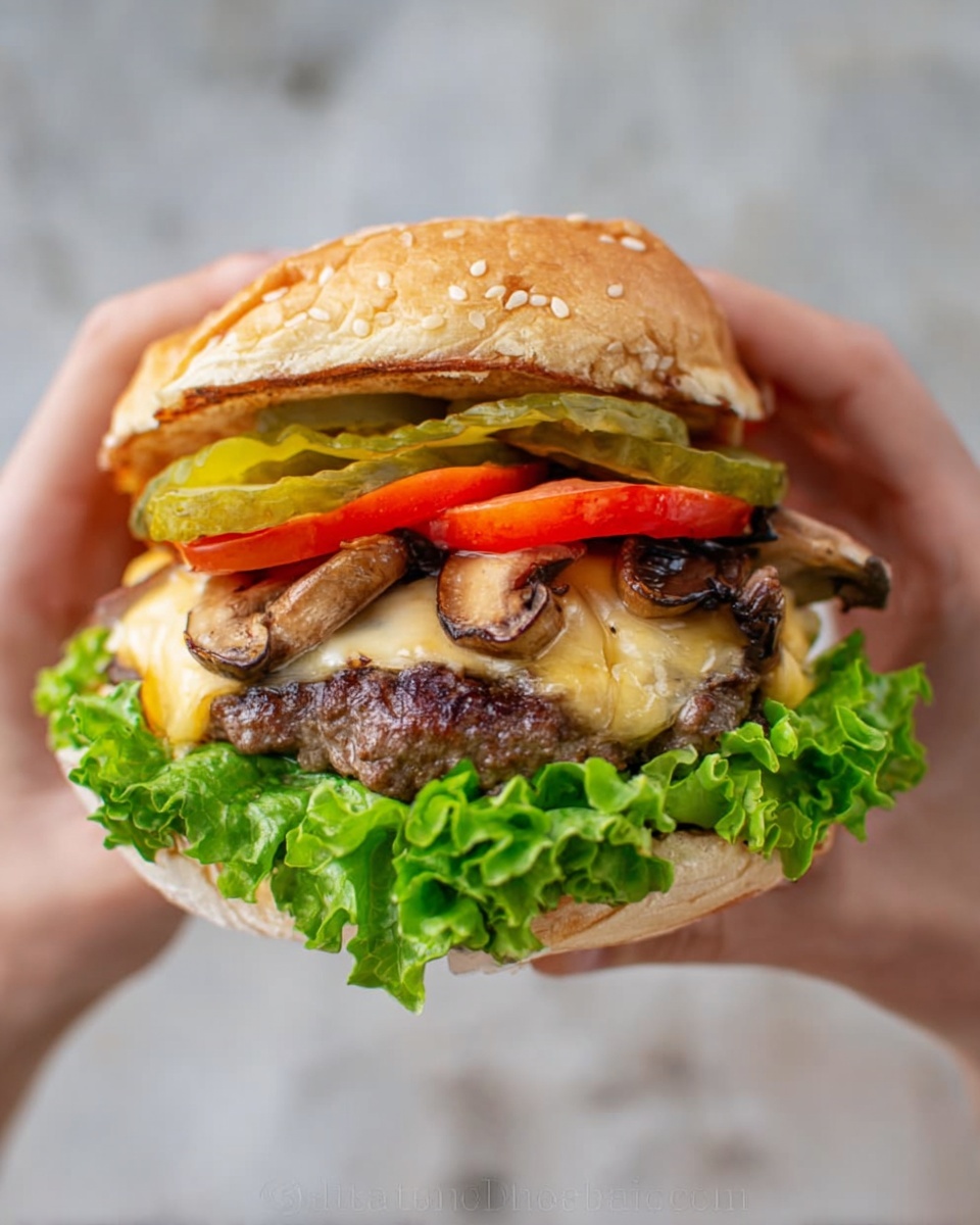 Garlic and Herb Beef Burger with Swiss Cheese and Fresh Toppings Recipe - Recipe Image