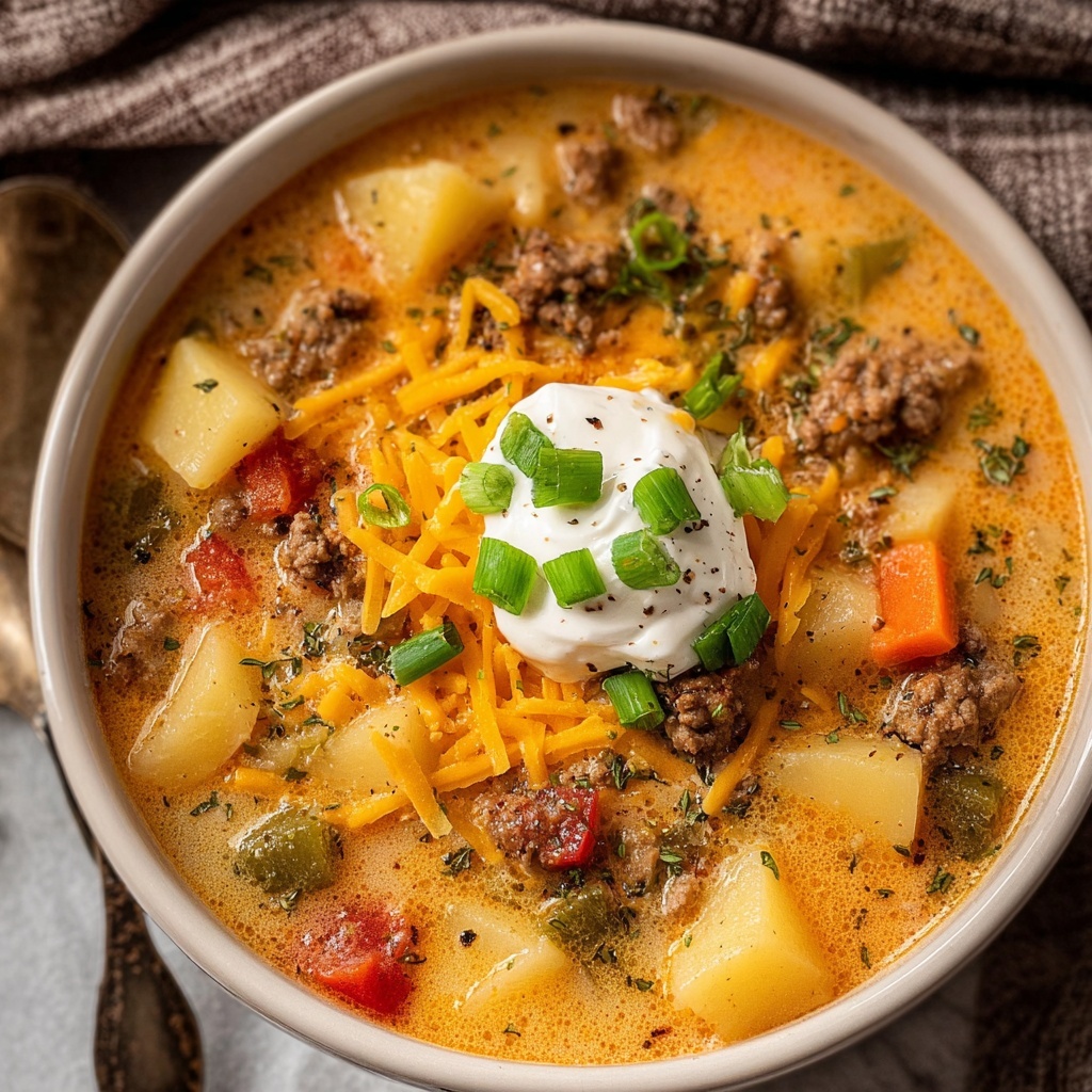 Creamy Hearty Cheeseburger Soup Recipe - Recipe Image
