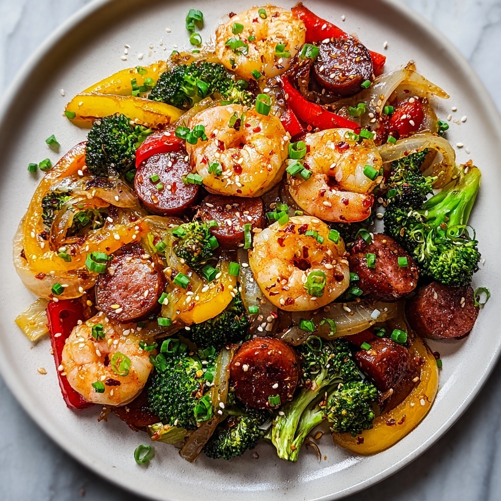 Honey Garlic Shrimp with Sausage & Veggies Recipe - Recipe Image