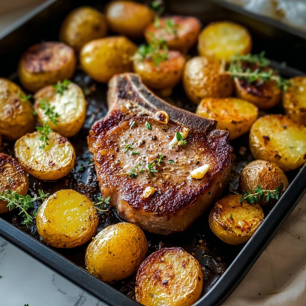 Sheet Pan Pork Chops and Potatoes with Honey Butter Glaze Recipe - Recipe Image